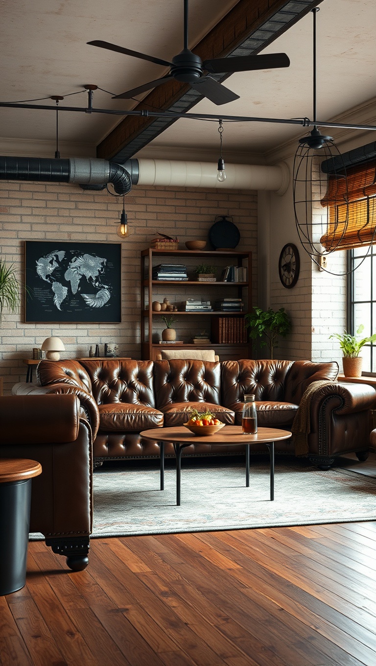 20 Stunning Ideas to Achieve an Industrial Chic Vintage Living Room - 3. Choose Vintage Leather Sofas