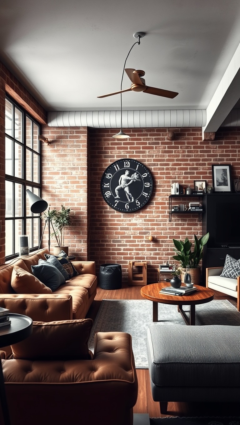 20 Stunning Ideas to Achieve an Industrial Chic Vintage Living Room - 1. Embrace Exposed Brick Walls