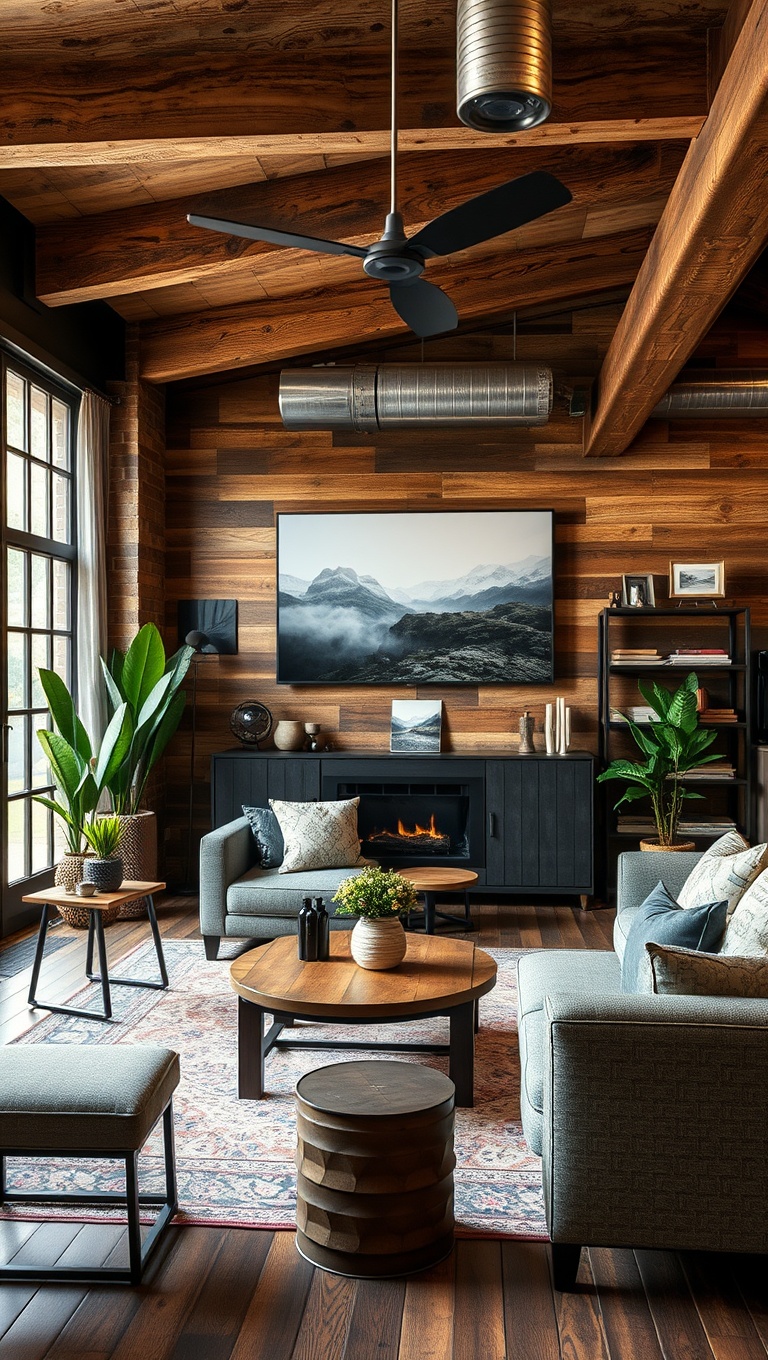 20 Stunning Ideas to Achieve an Industrial Chic Vintage Living Room - 2. Add a Touch of Reclaimed Wood