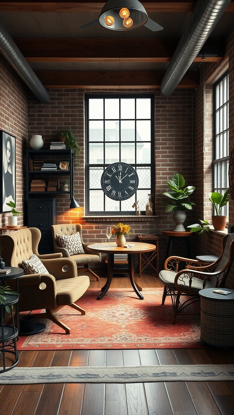 20 Stunning Ideas to Achieve an Industrial Chic Vintage Living Room - 19. Create Cozy Nooks with Vintage Chairs