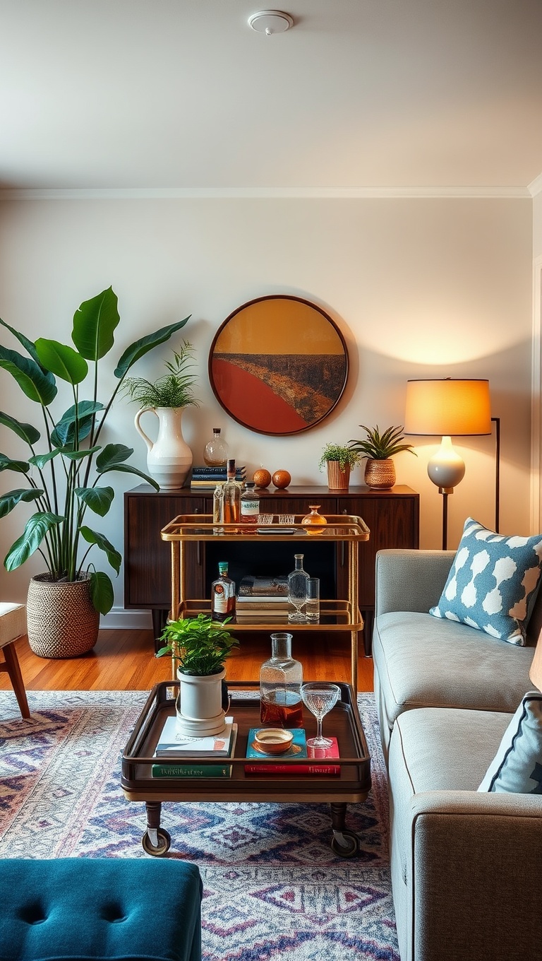 20 Fabulous Ideas for a Mid-Century Eclectic Living Room - 18. Curate a Vintage Bar Cart: Cheers to Style!