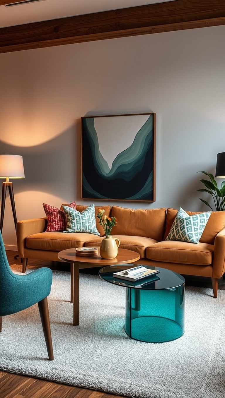 20 Fabulous Ideas for a Mid-Century Eclectic Living Room - 11. Choose Unique Accent Tables: Think Outside the Box