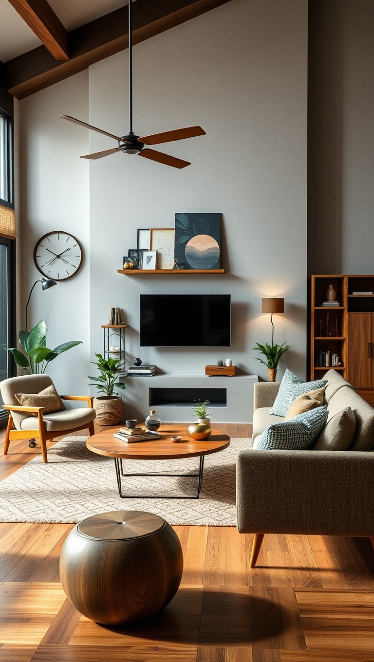 20 Fabulous Ideas for a Mid-Century Eclectic Living Room - 14. Mix Materials: Wood, Metal, and Glass