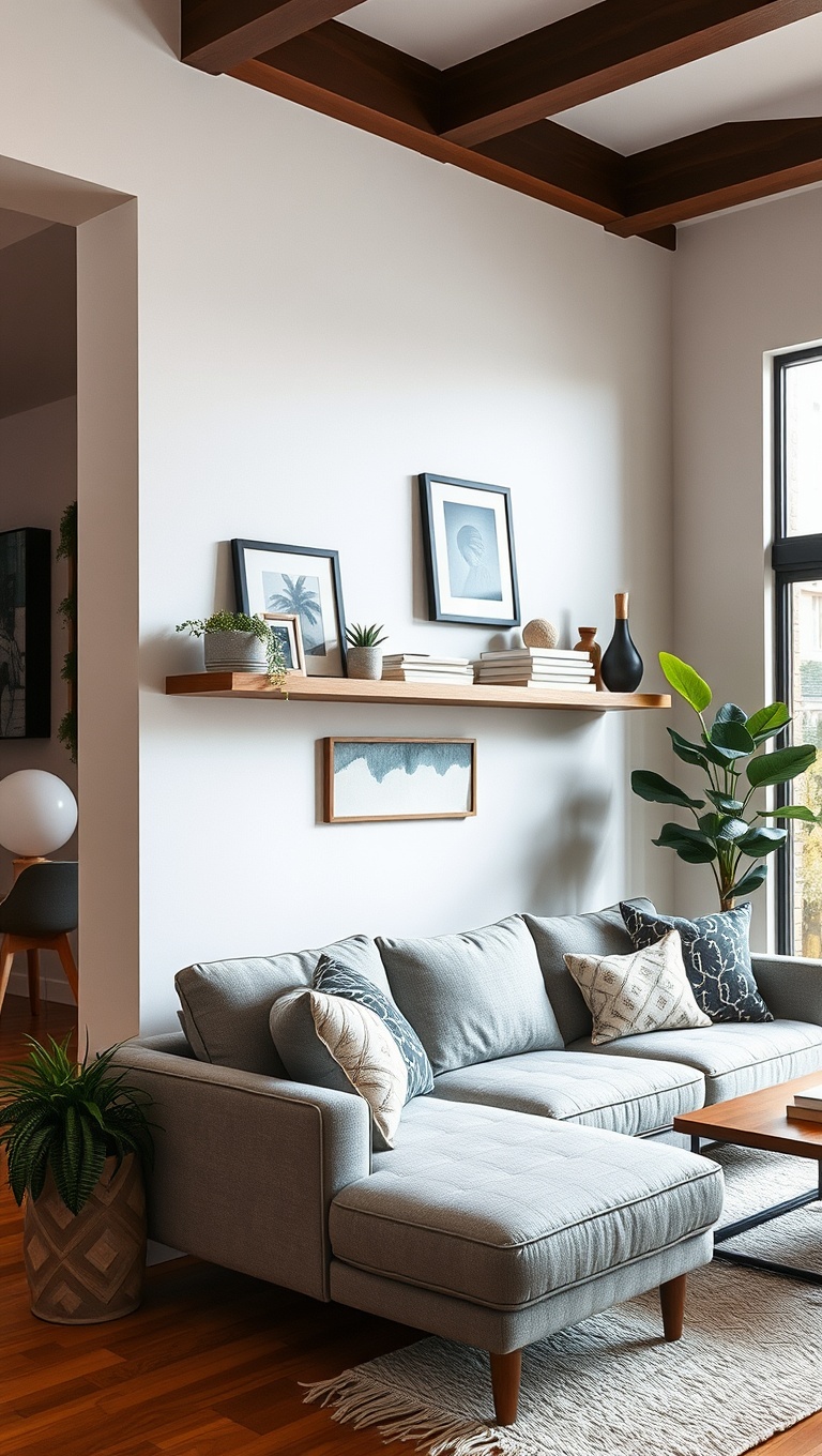 20 Fabulous Ideas for a Mid-Century Eclectic Living Room - 10. Use Floating Shelves for Display and Storage