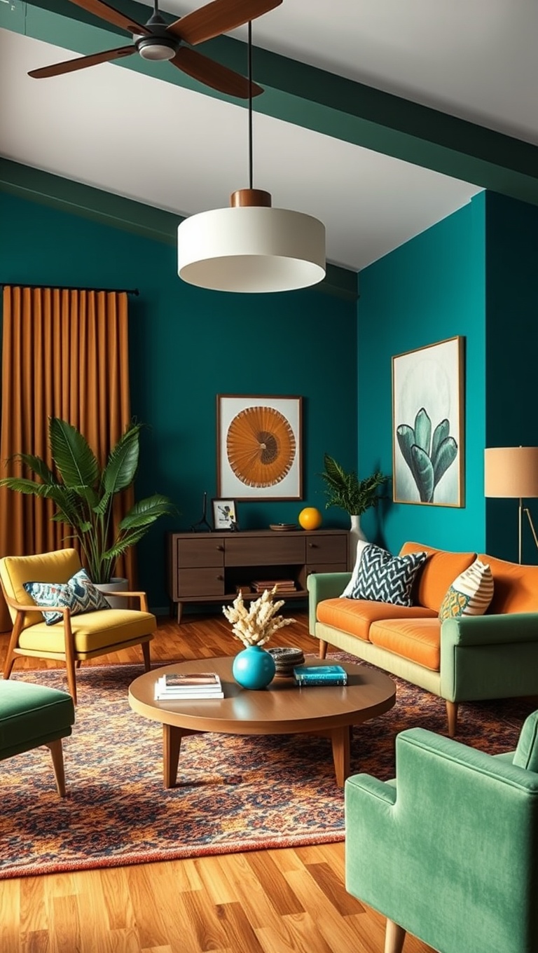 20 Fabulous Ideas for a Mid-Century Eclectic Living Room - 1. Embrace Bold Colors: Use Rich Jewel Tones