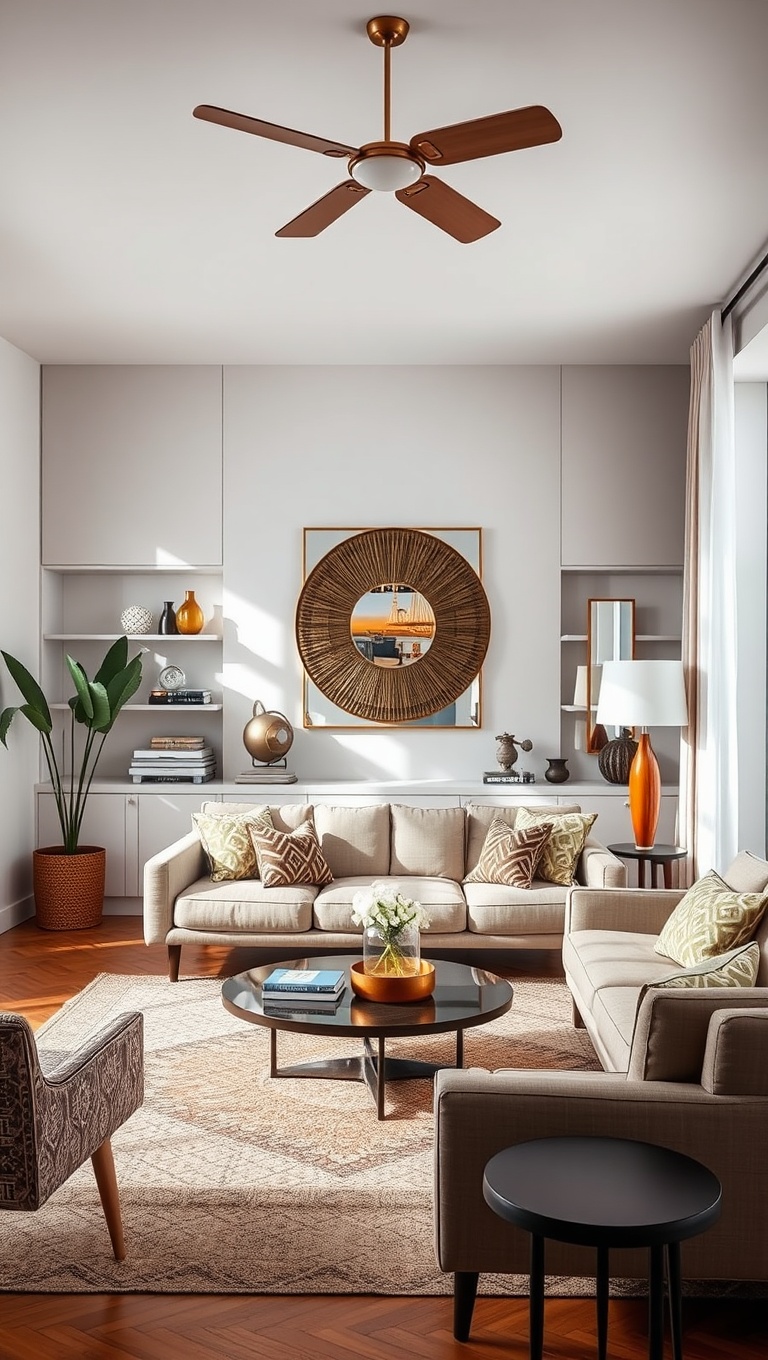 20 Fabulous Ideas for a Mid-Century Eclectic Living Room - 17. Use Mirrors to Amplify Light and Space