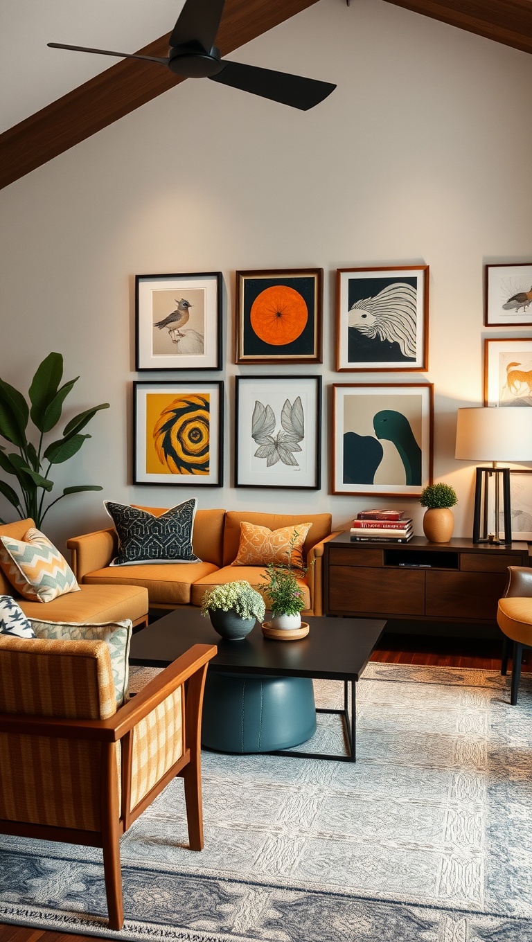 20 Fabulous Ideas for a Mid-Century Eclectic Living Room - 6. Add a Gallery Wall: Showcase Your Art