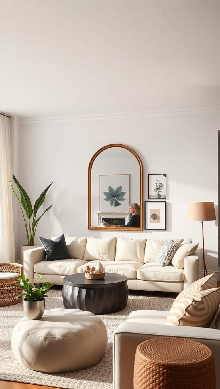 20 Ideas to Create Your Dream Minimalist Bohemian Living Room - 15. Use Mirrors: Make Your Space Feel Bigger