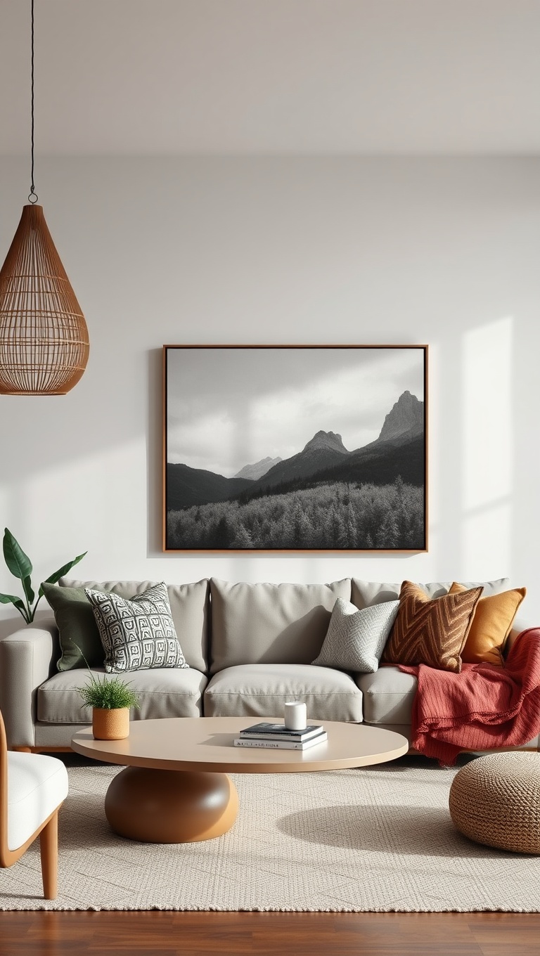 20 Ideas to Create Your Dream Minimalist Bohemian Living Room - 8. Create a Focal Point: Statement Wall Art