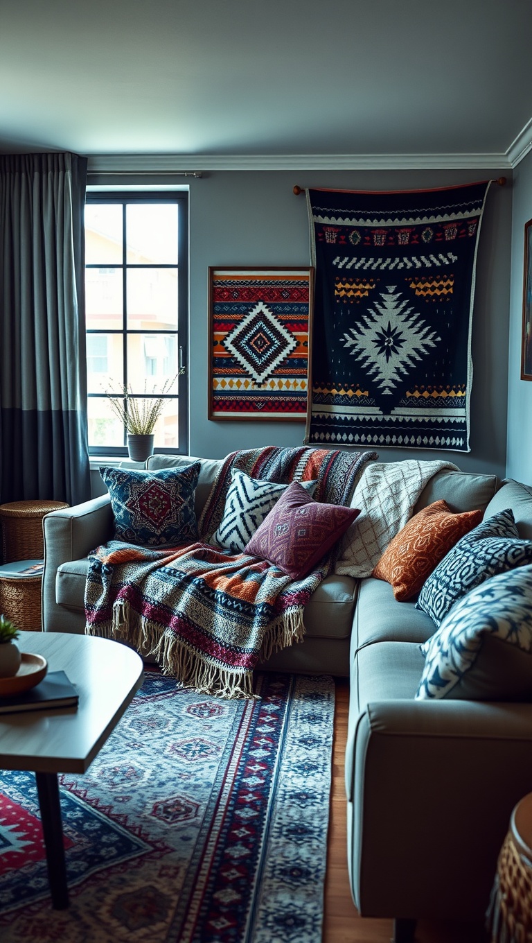 20 Stylish Ideas for a Modern Tribal Living Room - 9. Cozy Blankets: Perfect for Snuggling Up