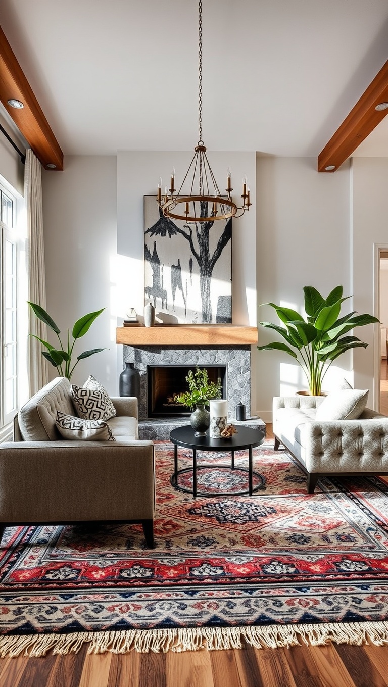 20 Stylish Ideas for a Modern Tribal Living Room - 3. Statement Rugs: Ground Your Room with Pattern