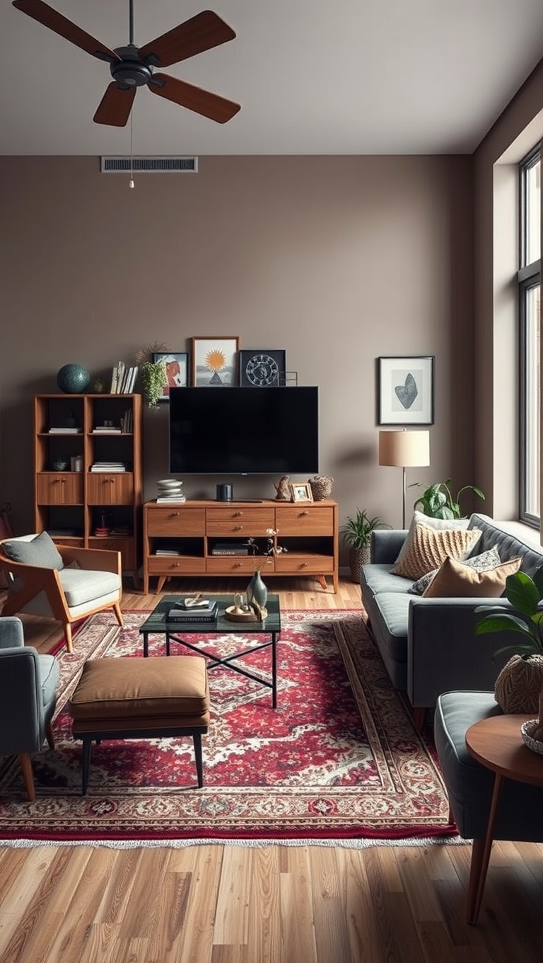 20 Charming Ideas to Create a Modern Vintage Living Room - 3. Incorporate a Statement Vintage Rug