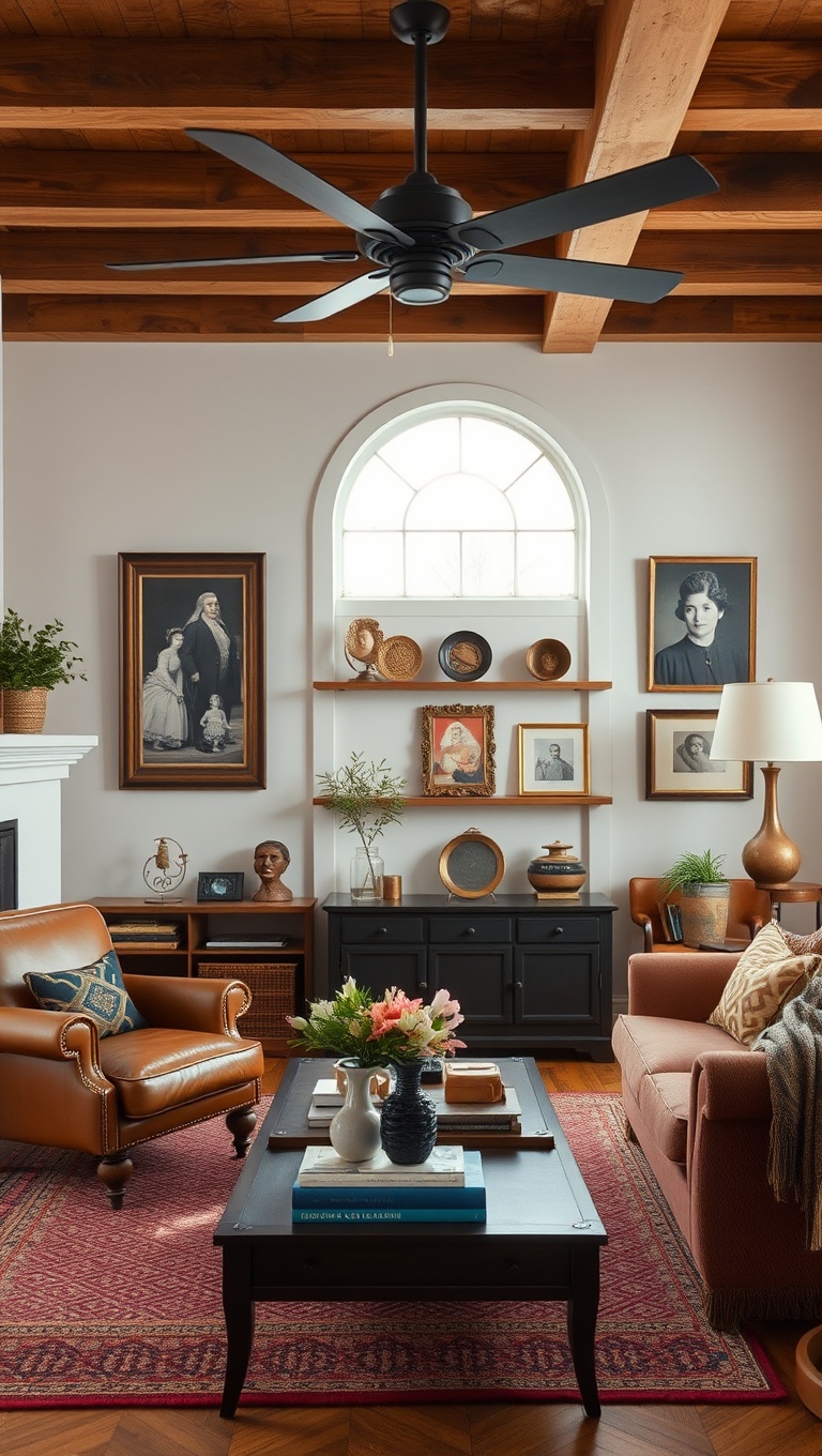 20 Charming Ideas to Create a Modern Vintage Living Room - 9. Showcase Family Heirlooms as Decor