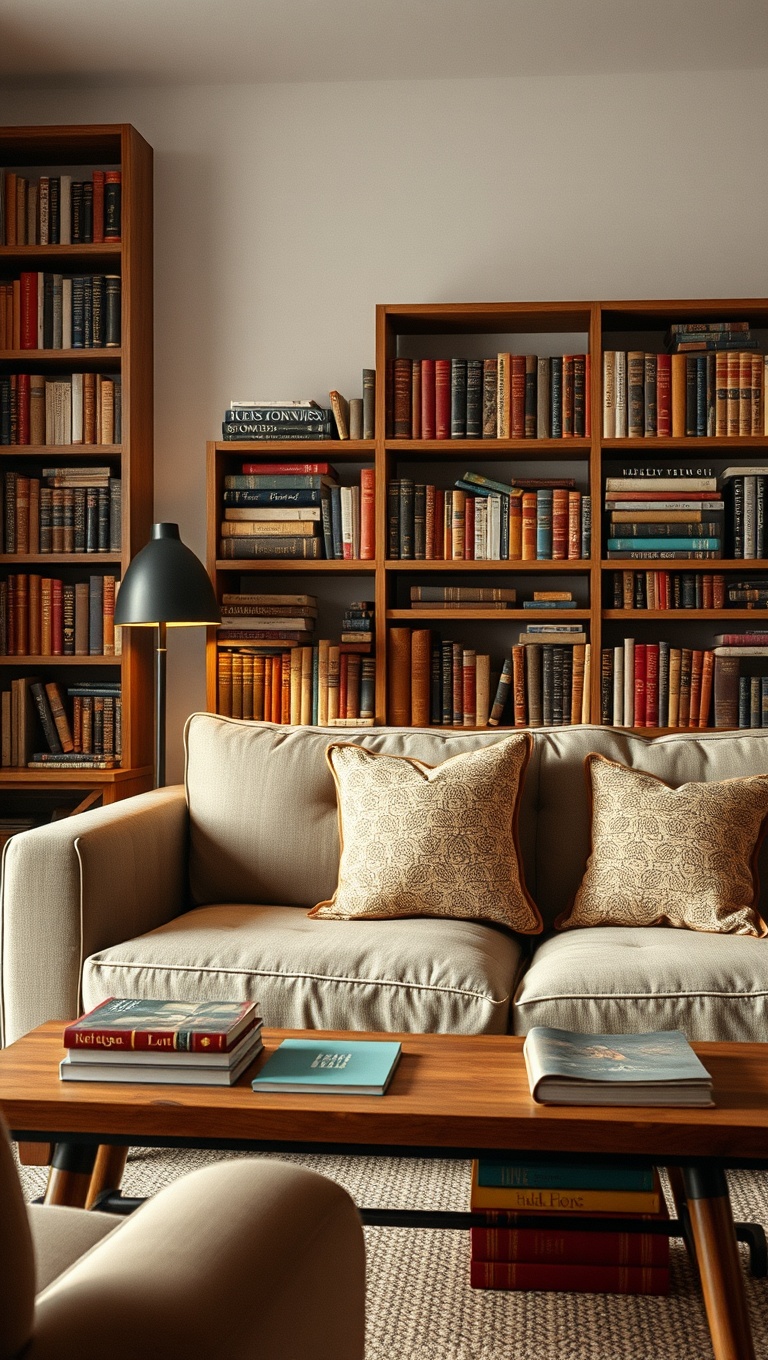 20 Charming Ideas to Create a Modern Vintage Living Room - 13. Curate a Vintage Book Collection