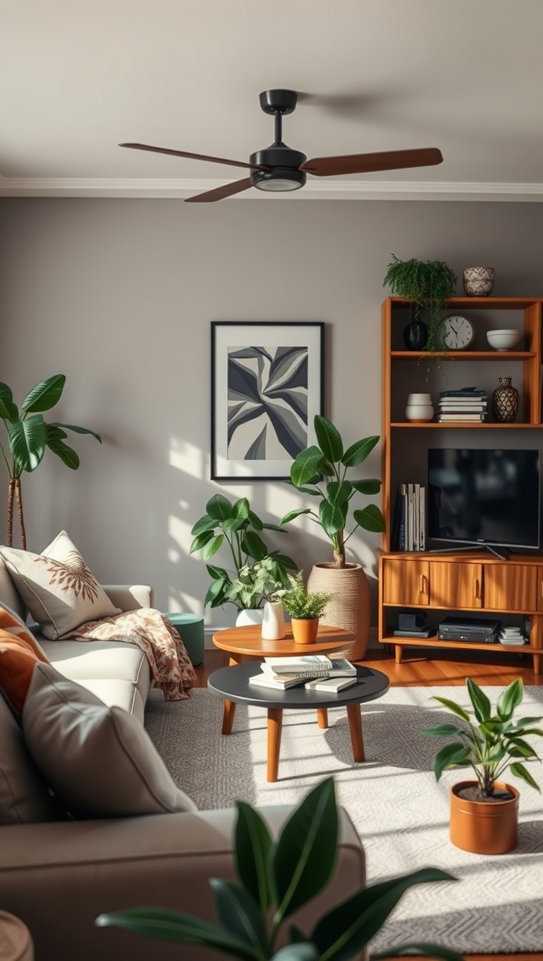 20 Charming Ideas to Create a Modern Vintage Living Room - 16. Add Plants for a Fresh Touch