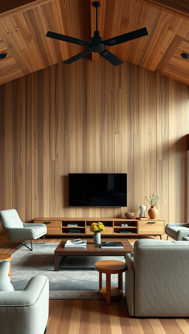 20 Gorgeous Ideas to Inspire Your Natural Wood Living Room - 13. Design a Wood-Focused Media Center