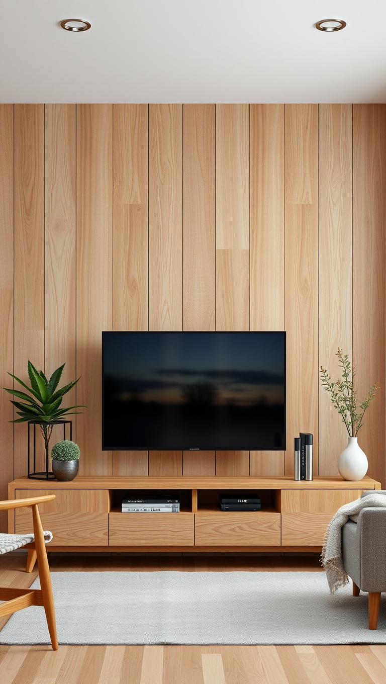 20 Gorgeous Ideas to Inspire Your Natural Wood Living Room - 8. Opt for a Natural Wood TV Stand