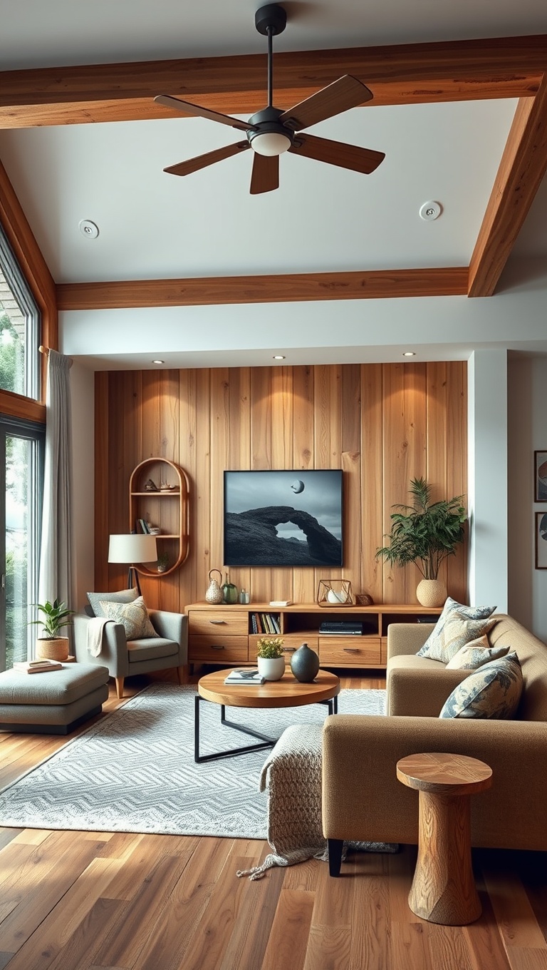 20 Gorgeous Ideas to Inspire Your Natural Wood Living Room - 7. Add Wooden Decor Accessories