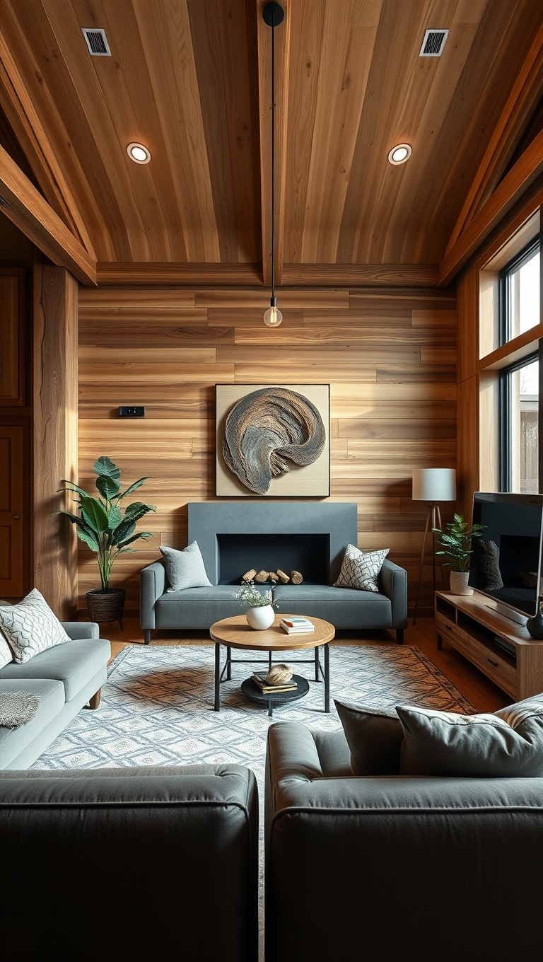 20 Gorgeous Ideas to Inspire Your Natural Wood Living Room - 3. Incorporate Reclaimed Wood Features