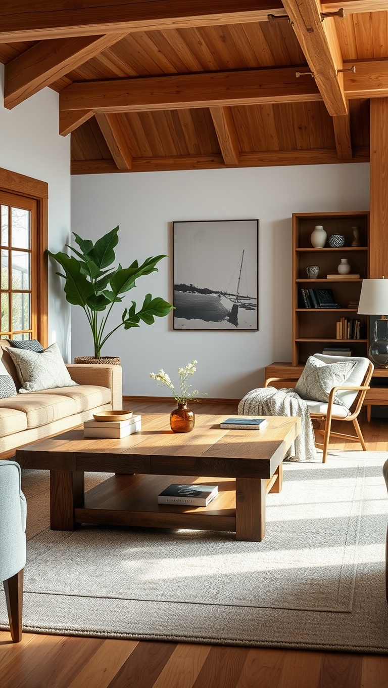 20 Gorgeous Ideas to Inspire Your Natural Wood Living Room - 2. Choose a Statement Wooden Coffee Table