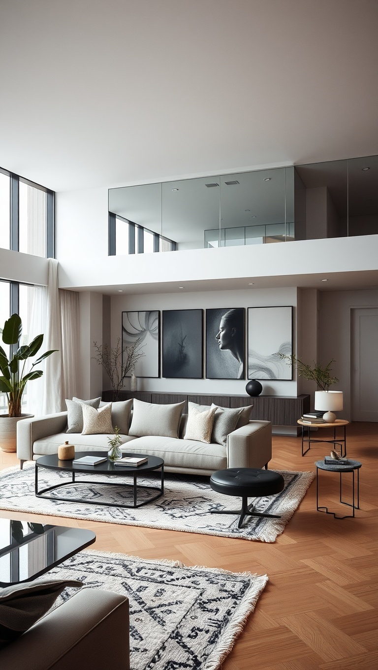 20 Inspiring Ideas for Your Open Concept Modern Living Room - 16. Use Mirrors to Enhance Space