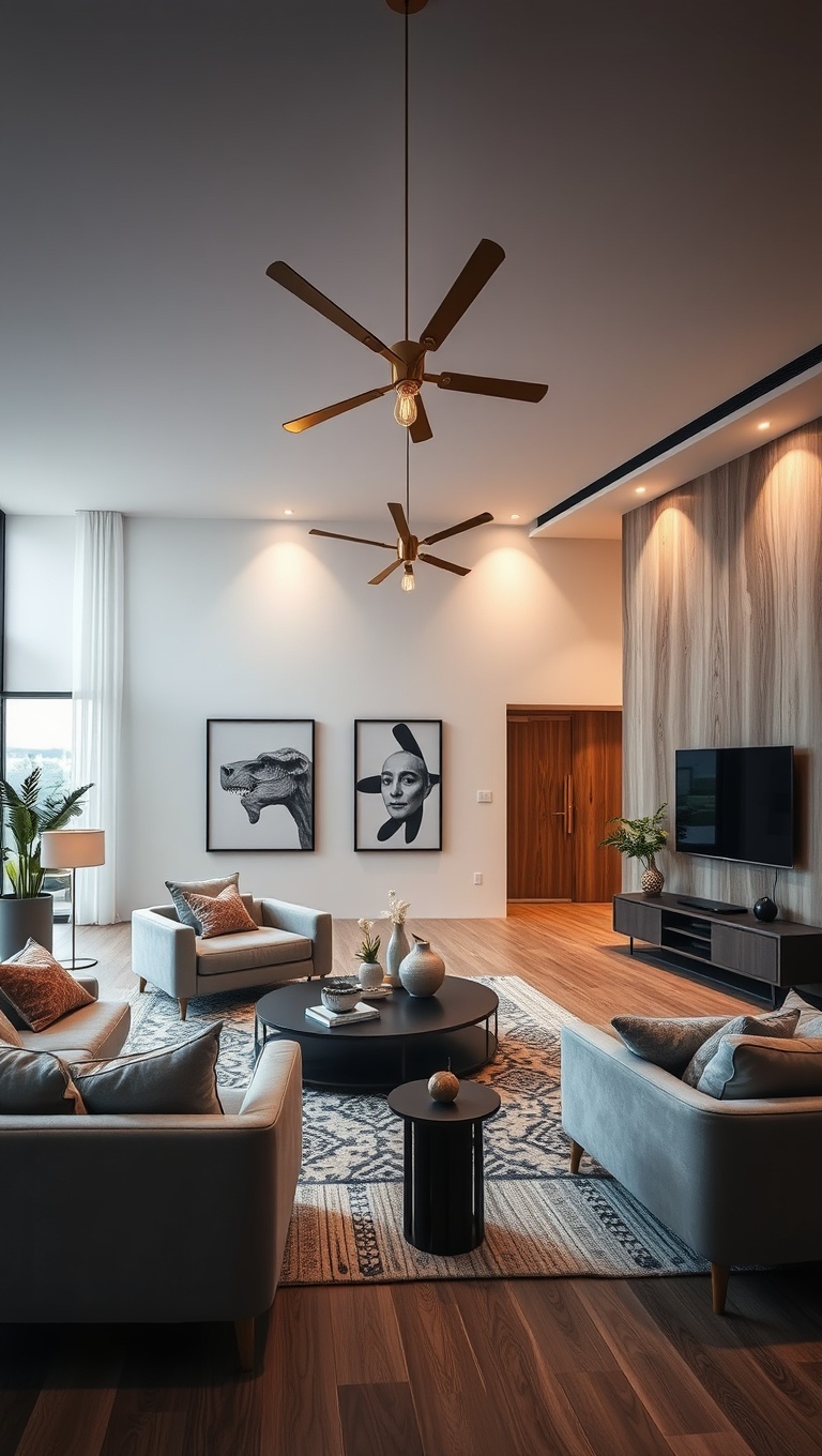 20 Inspiring Ideas for Your Open Concept Modern Living Room - 8. Incorporate Unique Lighting Fixtures