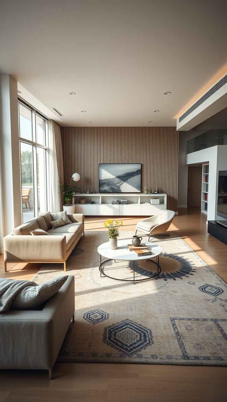 20 Inspiring Ideas for Your Open Concept Modern Living Room - 4. Layer Textures with Rugs and Throws