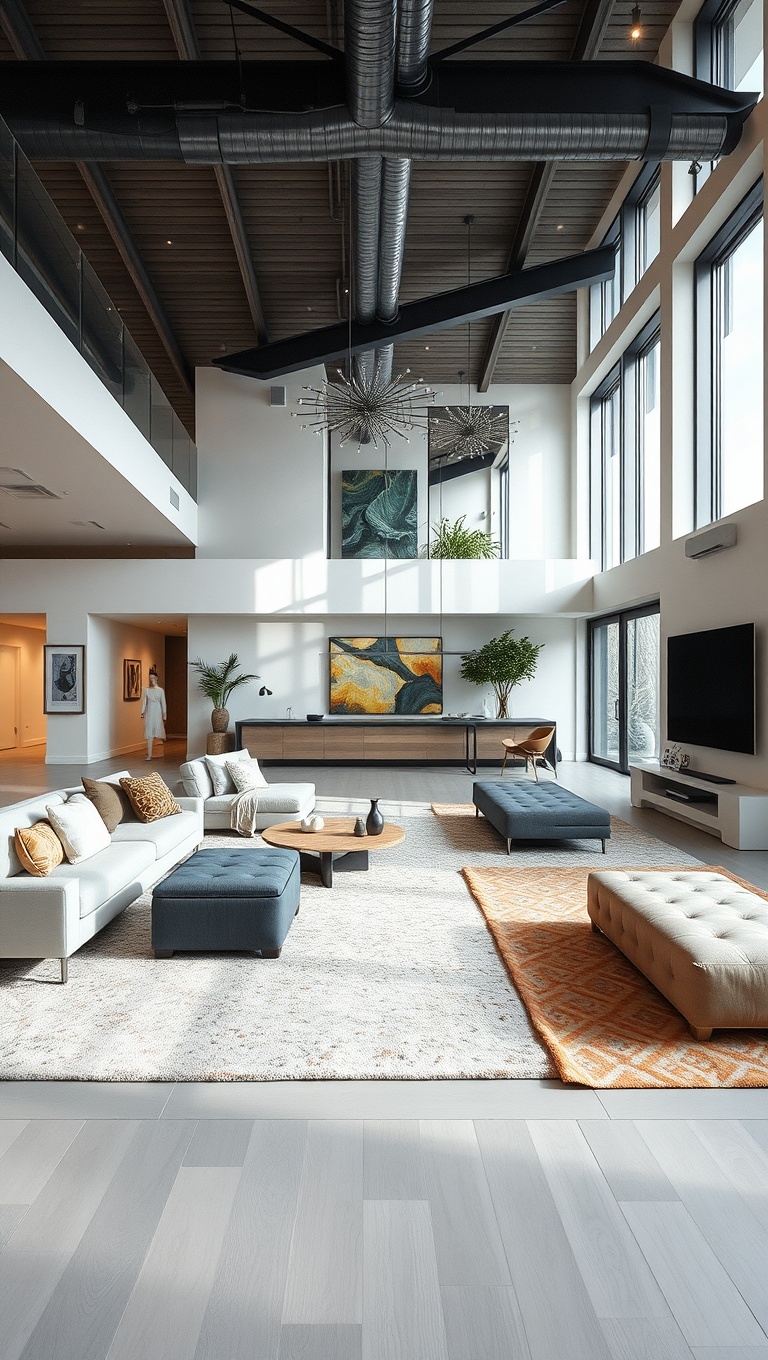 20 Inspiring Ideas for Your Open Concept Modern Living Room - 5. Create Zones with Area Rugs