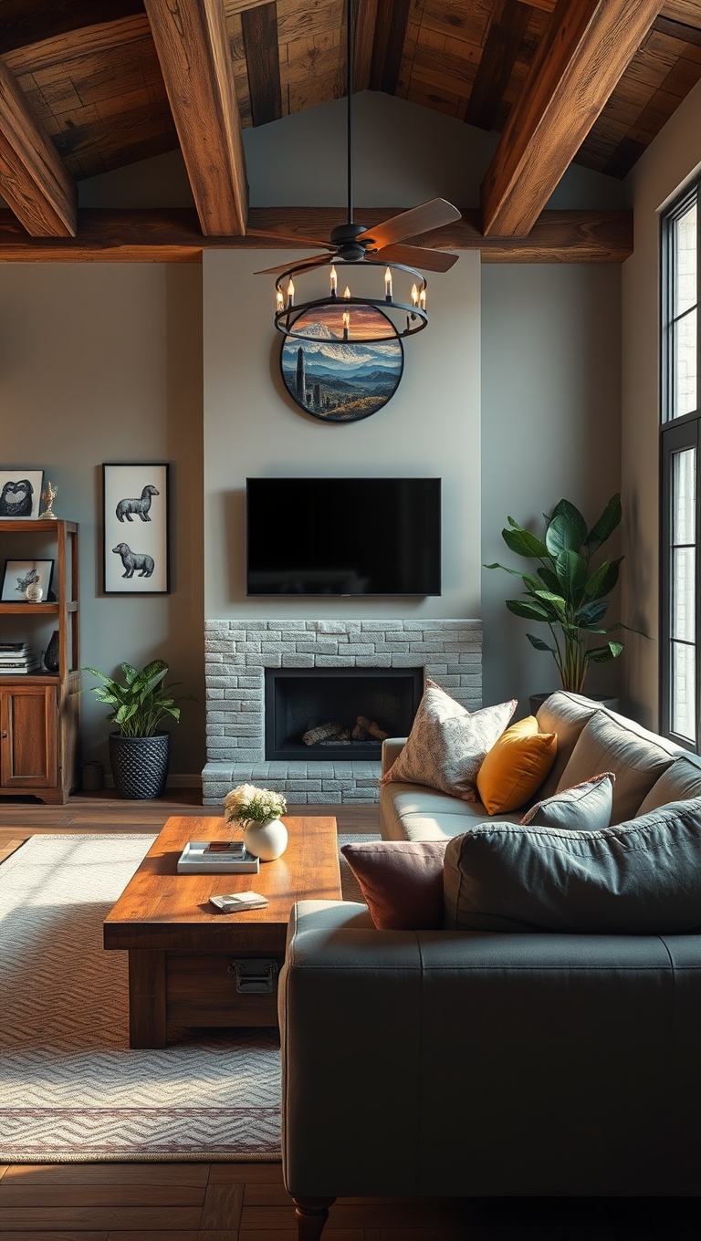 20 Gorgeous Ideas for a Rustic Modern Living Room - 18. Add Personal Touches: Photos and Artworks that Inspire