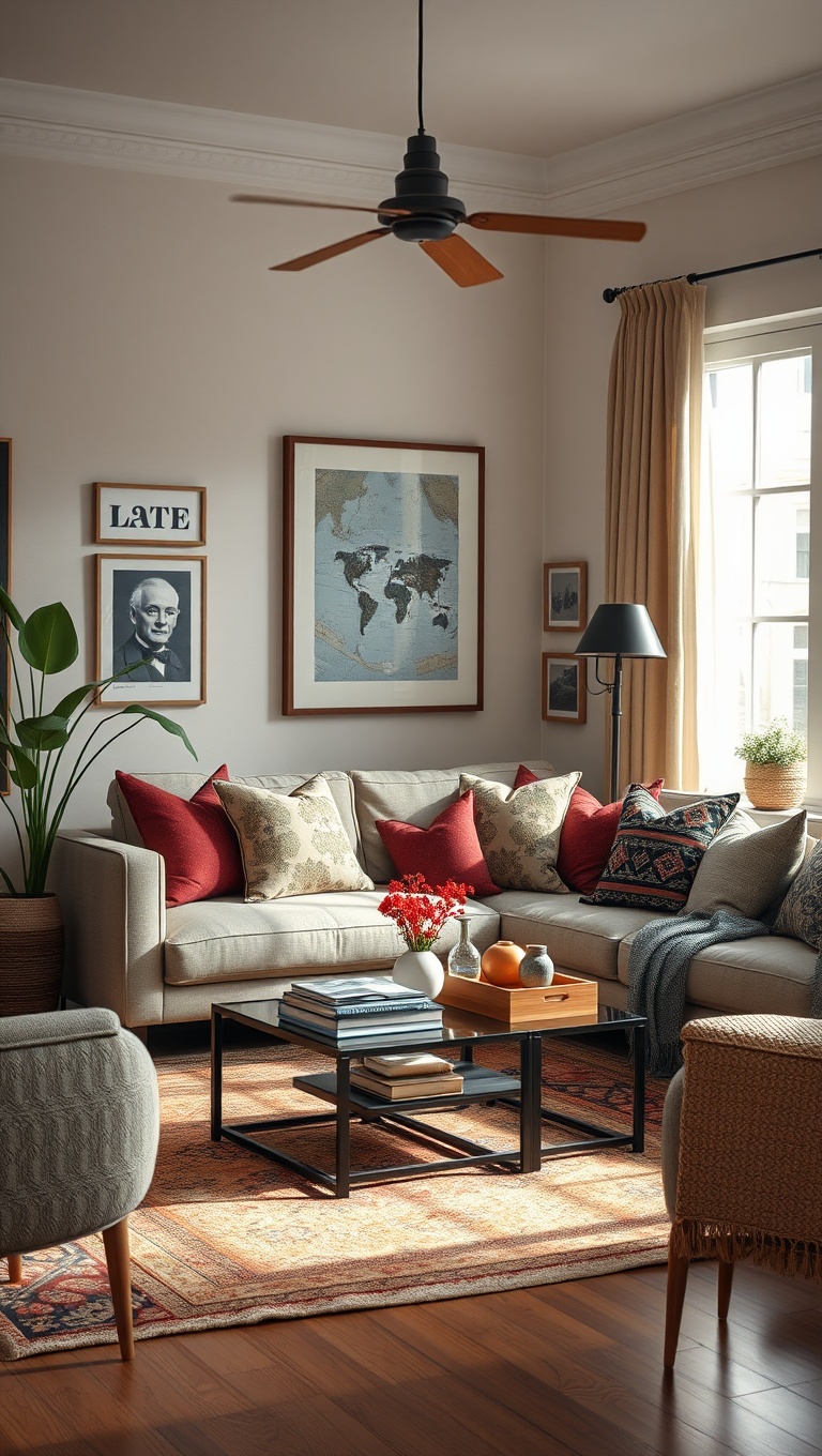 20 Chic Ideas for a Sophisticated Bohemian Living Room - 15. Showcase Travel Souvenirs
