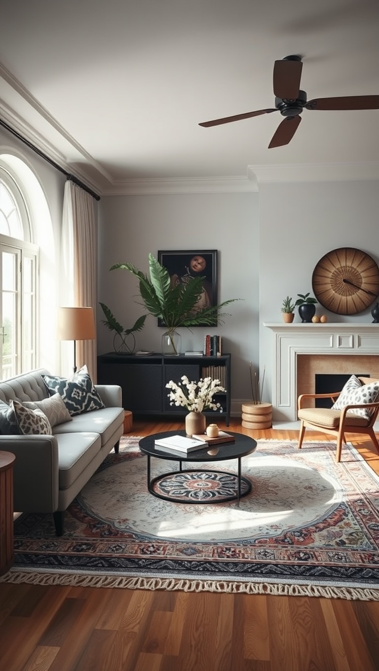 20 Chic Ideas for a Sophisticated Bohemian Living Room - 7. Add a Statement Rug