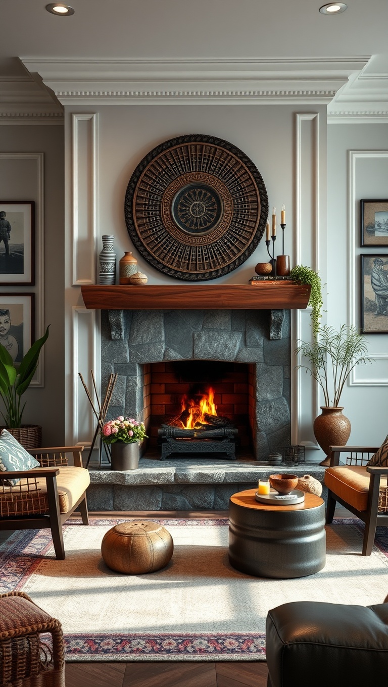 20 Chic Ideas for a Sophisticated Bohemian Living Room - 18. Create an Inviting Fireplace Area