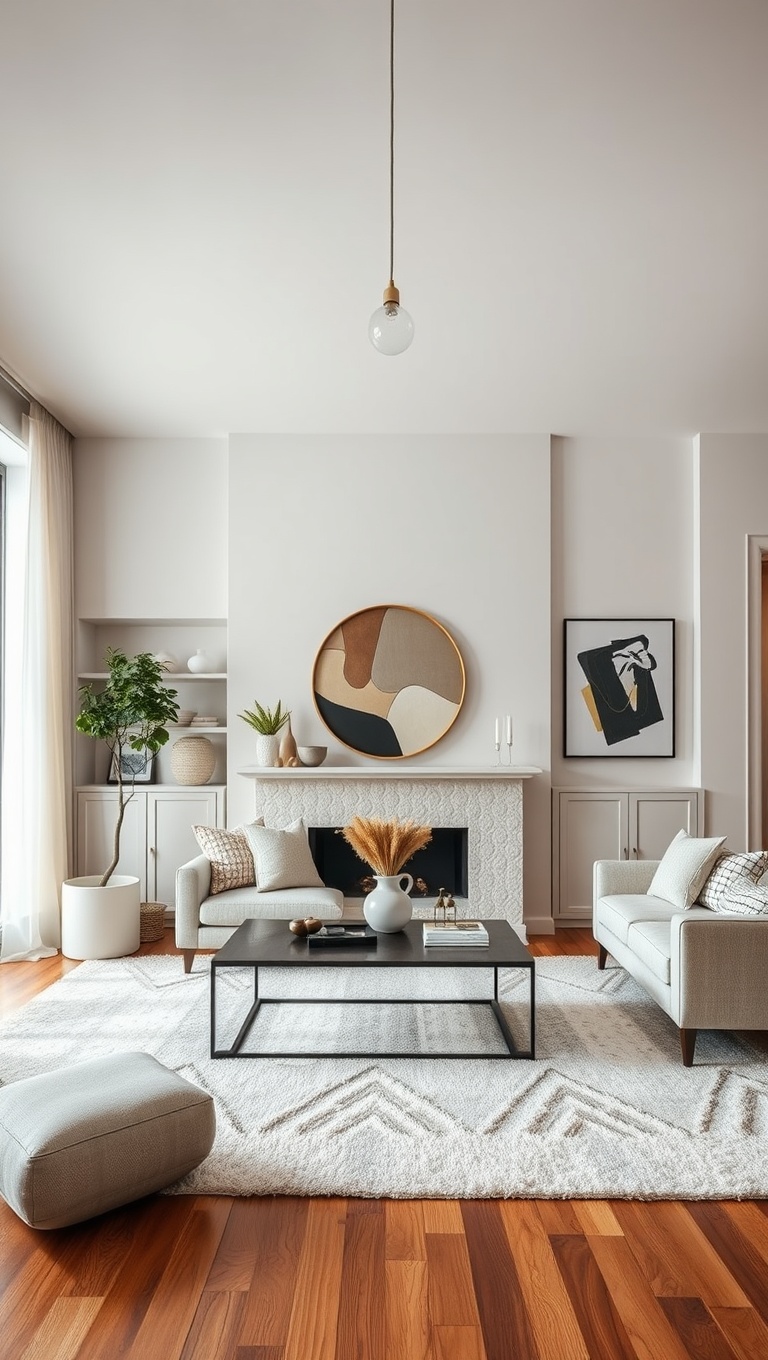 20 Chic Ideas to Elevate Your Neutral Living Room - 9. Neutral Rugs: The Power of Soft Underfoot