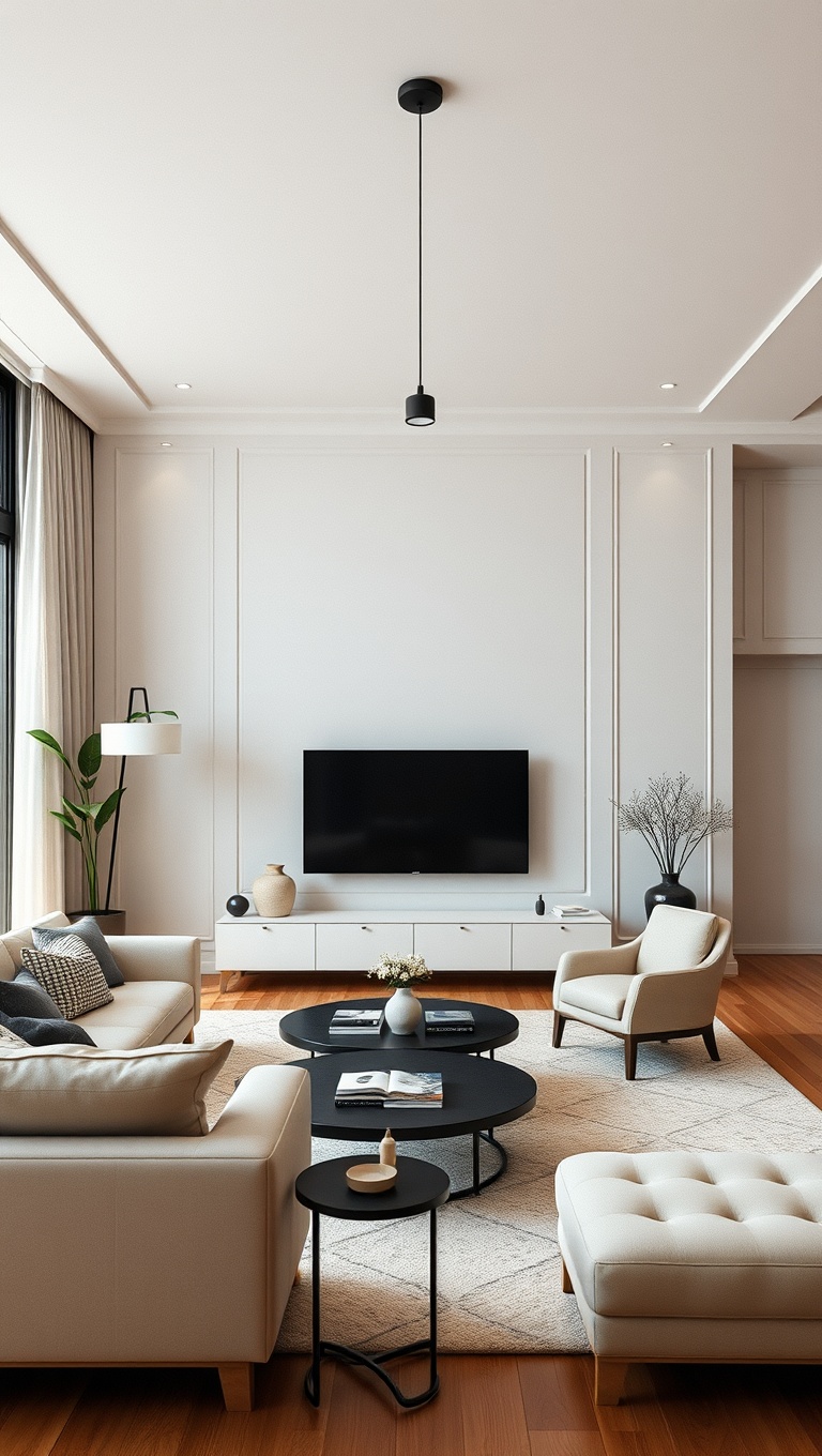 20 Chic Ideas to Elevate Your Neutral Living Room - 13. Layered Lighting: Mix of Ambient and Task Lights