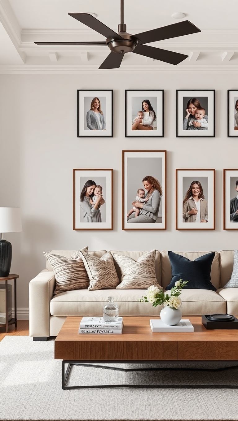 20 Chic Ideas to Elevate Your Neutral Living Room - 20. Personalized Touch: Family Photos in Neutral Frames
