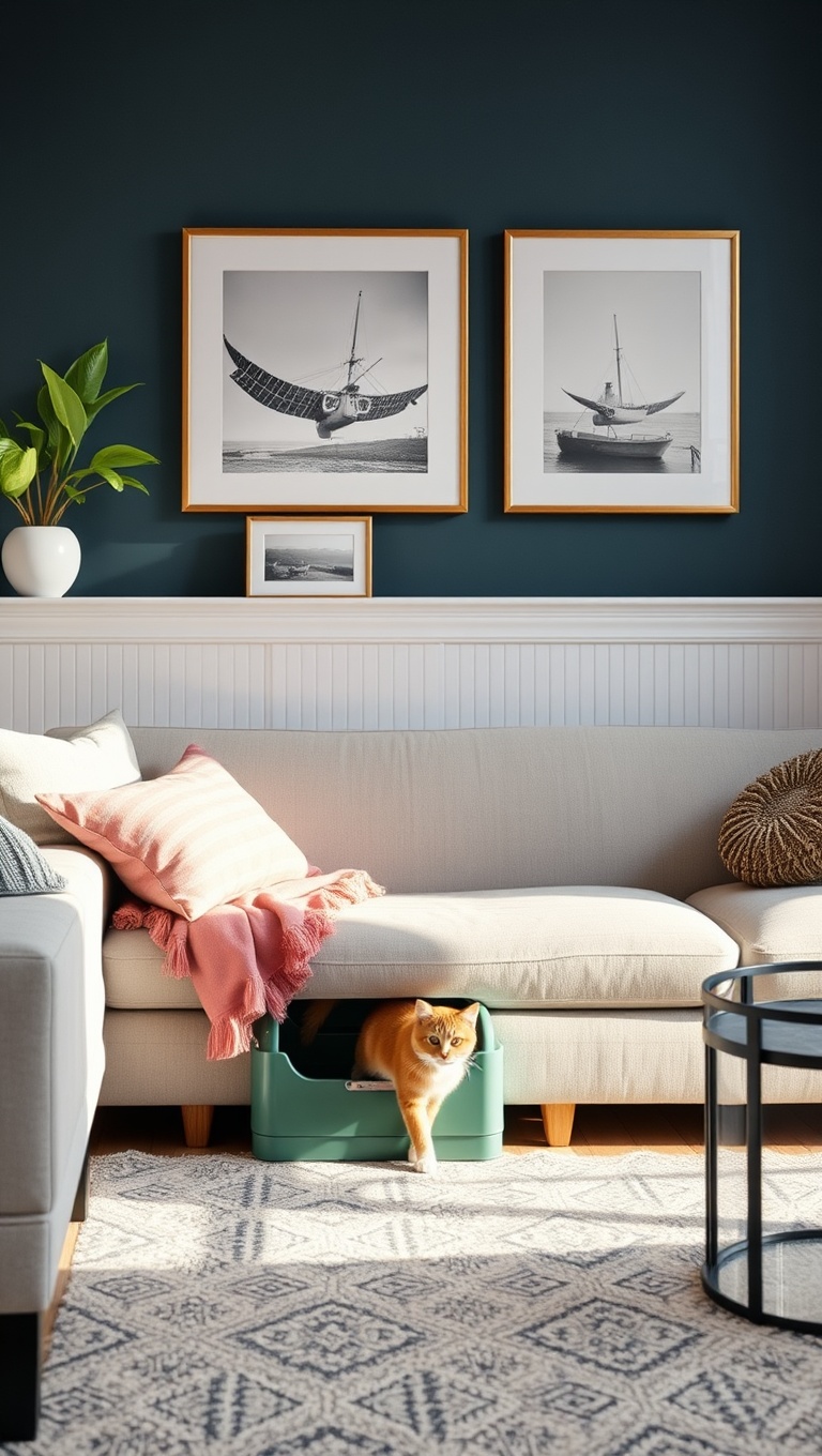 20 Pawsitively Stylish Ideas for a Pet-Friendly Living Room - Incorporate a Chic Litter Box Solution