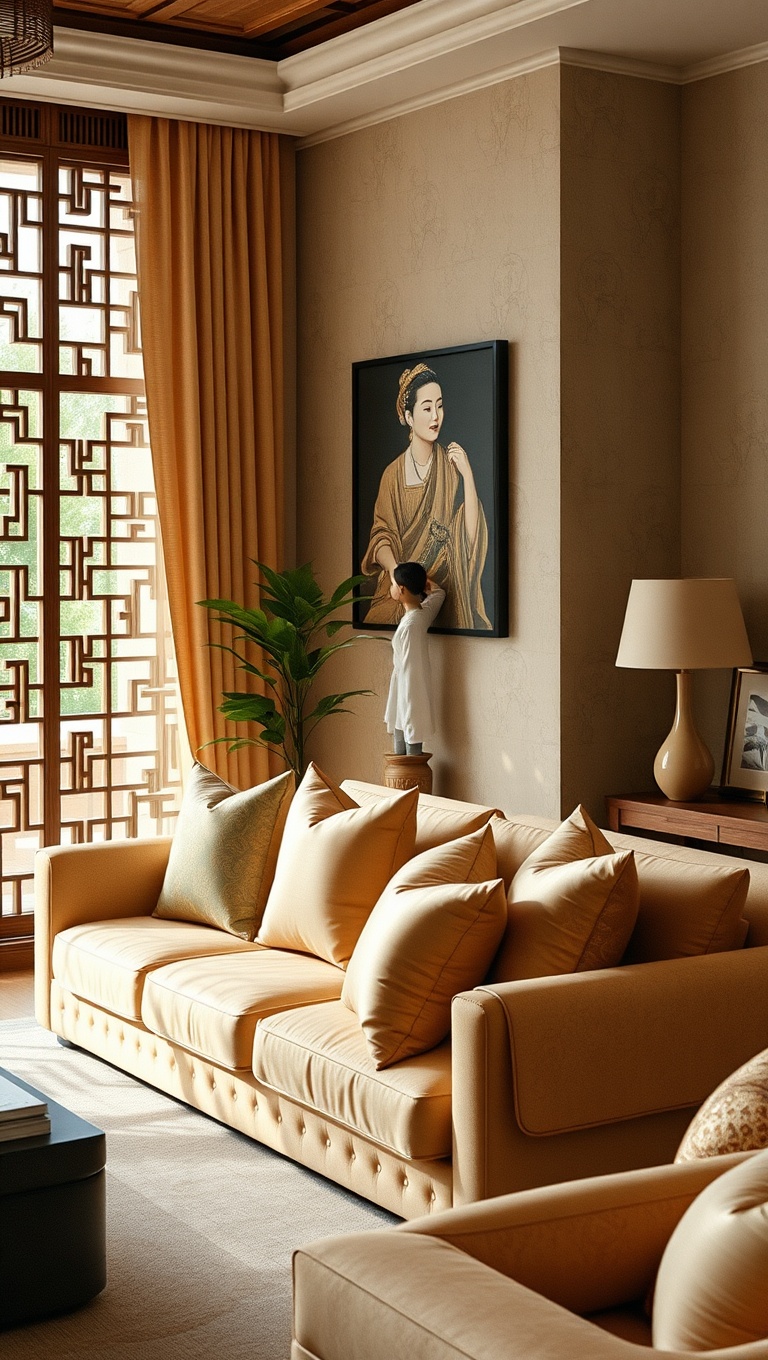 20 Inspiring Ideas for Your Traditional Asian-Inspired Living Room - 10. Silk Cushions: Luxurious Textures Everywhere