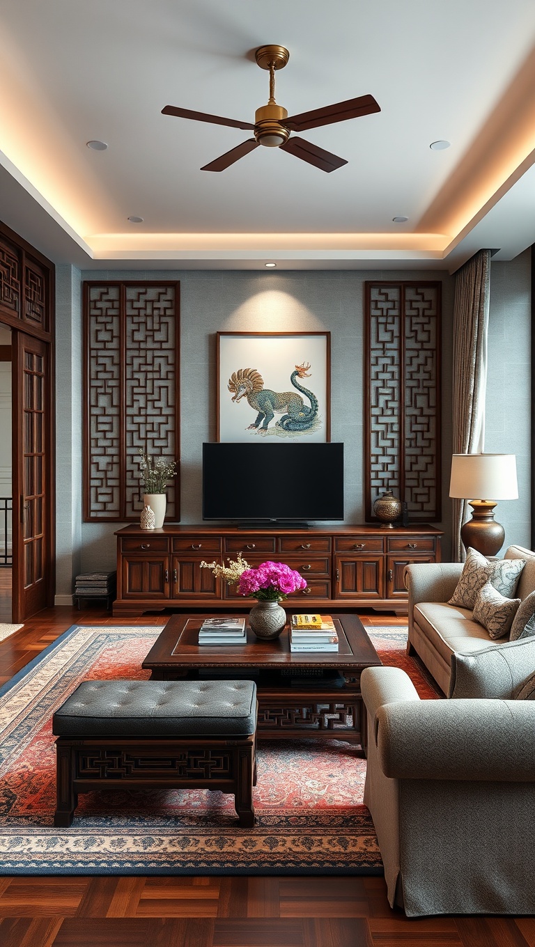 20 Inspiring Ideas for Your Traditional Asian-Inspired Living Room - 3. Intricate Wooden Furniture: Craftsmanship at Its Best