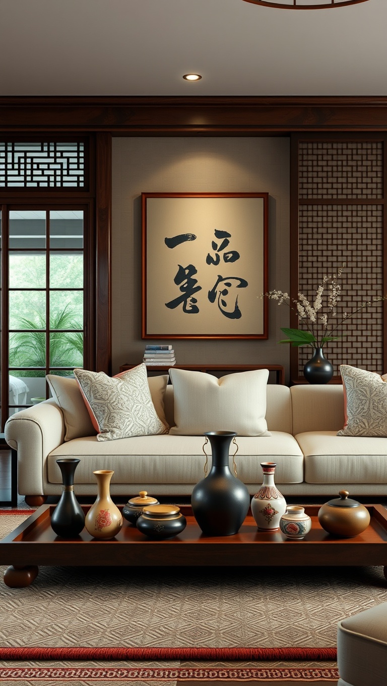 20 Inspiring Ideas for Your Traditional Asian-Inspired Living Room - 7. Sake Sets as Decor: Functional and Beautiful