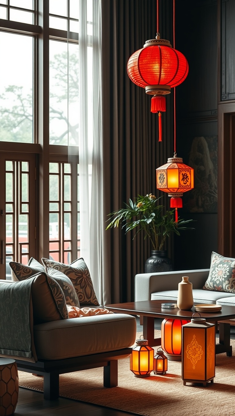 20 Inspiring Ideas for Your Traditional Asian-Inspired Living Room - 6. Traditional Lanterns: Warm Glow for Any Space
