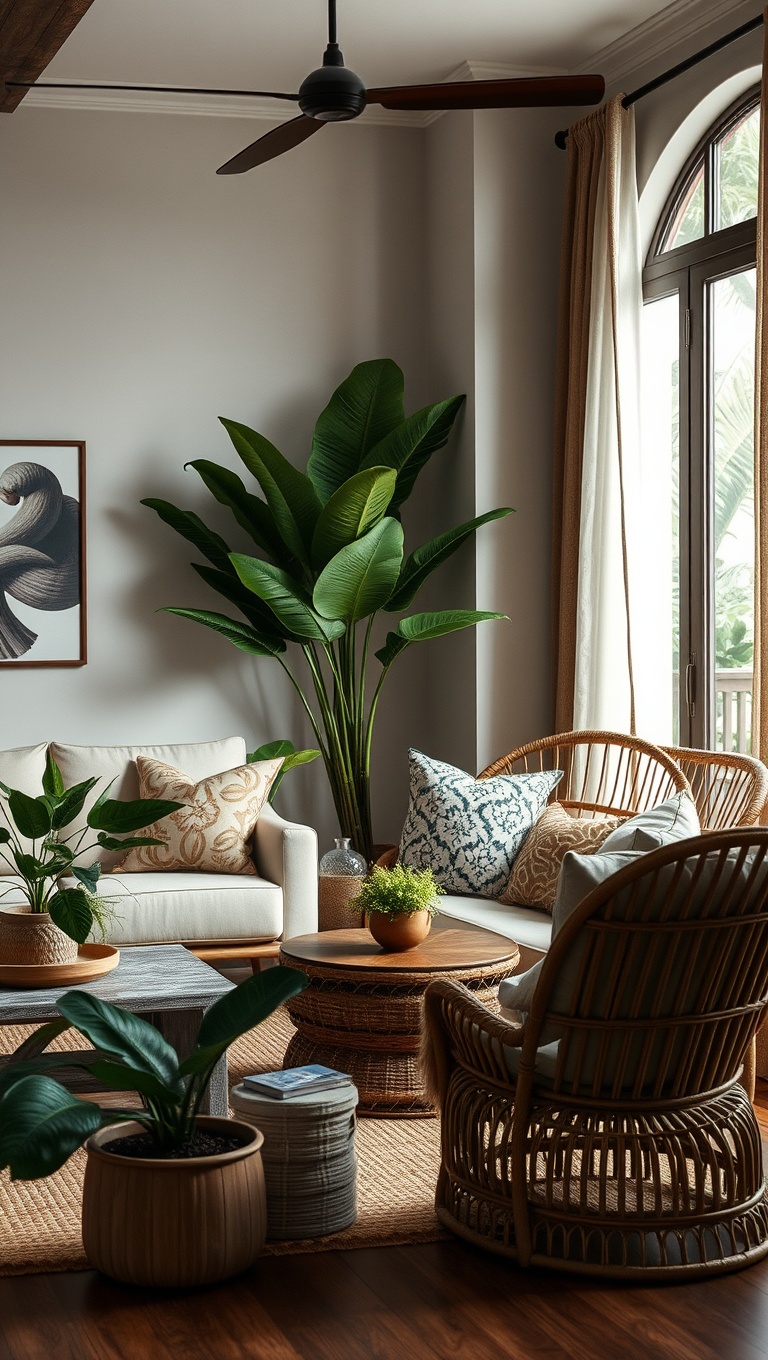 20 Tropical Bohemian Living Room Ideas to Brighten Your Space - 2. Choose Rattan Furniture for a Natural Touch
