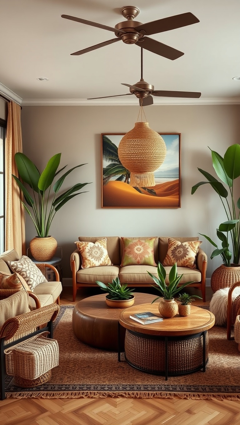 20 Tropical Bohemian Living Room Ideas to Brighten Your Space - 16. Use Earthy Tones as a Base Palette