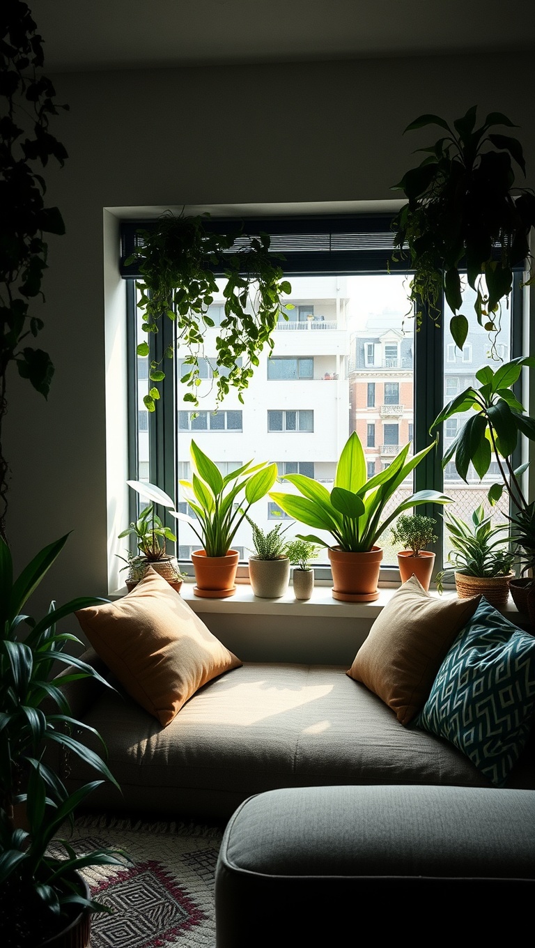 20 Lush Ideas for Creating Your Urban Jungle Living Room - Add Greenery to Your Window Sills