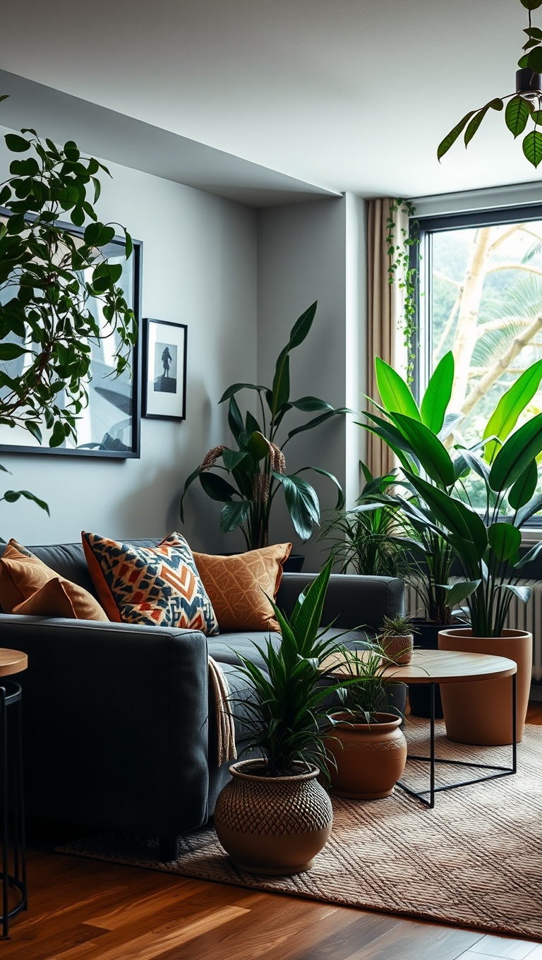 20 Lush Ideas for Creating Your Urban Jungle Living Room - Use Decorative Pots for Style