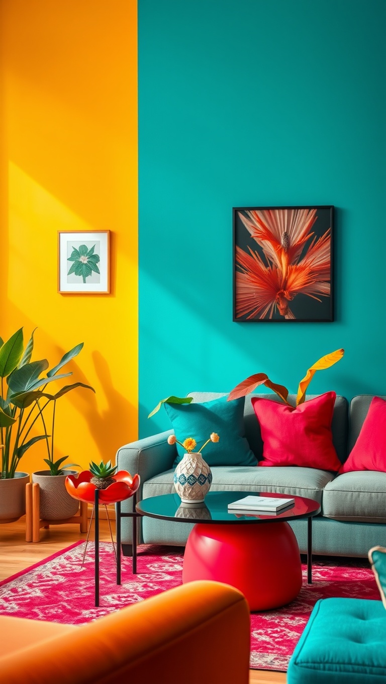 20 Colorful Ideas to Transform Your Living Room with Pop Art - 10. Vibrant Plants: Nature's Color Splash