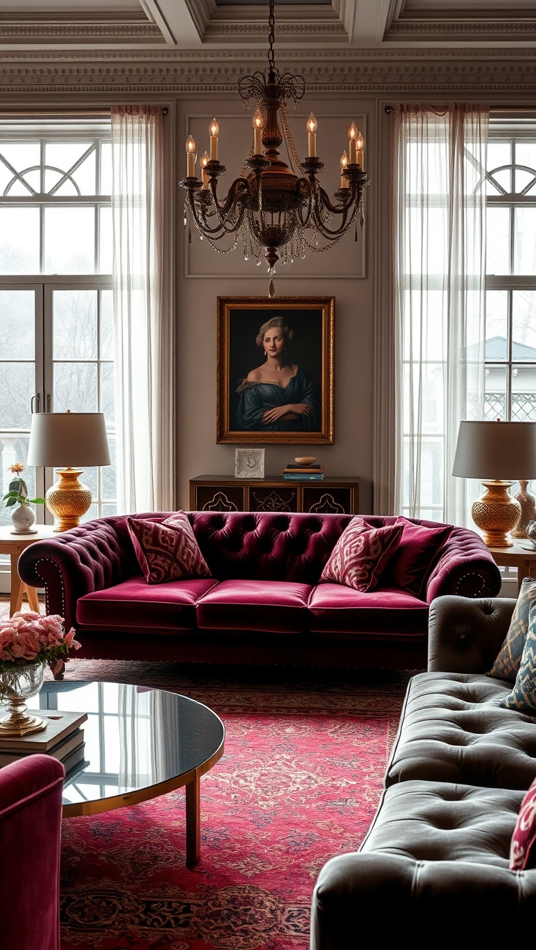 20 Sparkling Ideas to Create Your Vintage Glam Living Room - 1. Luxurious Velvet Sofas: The Heart of Glam