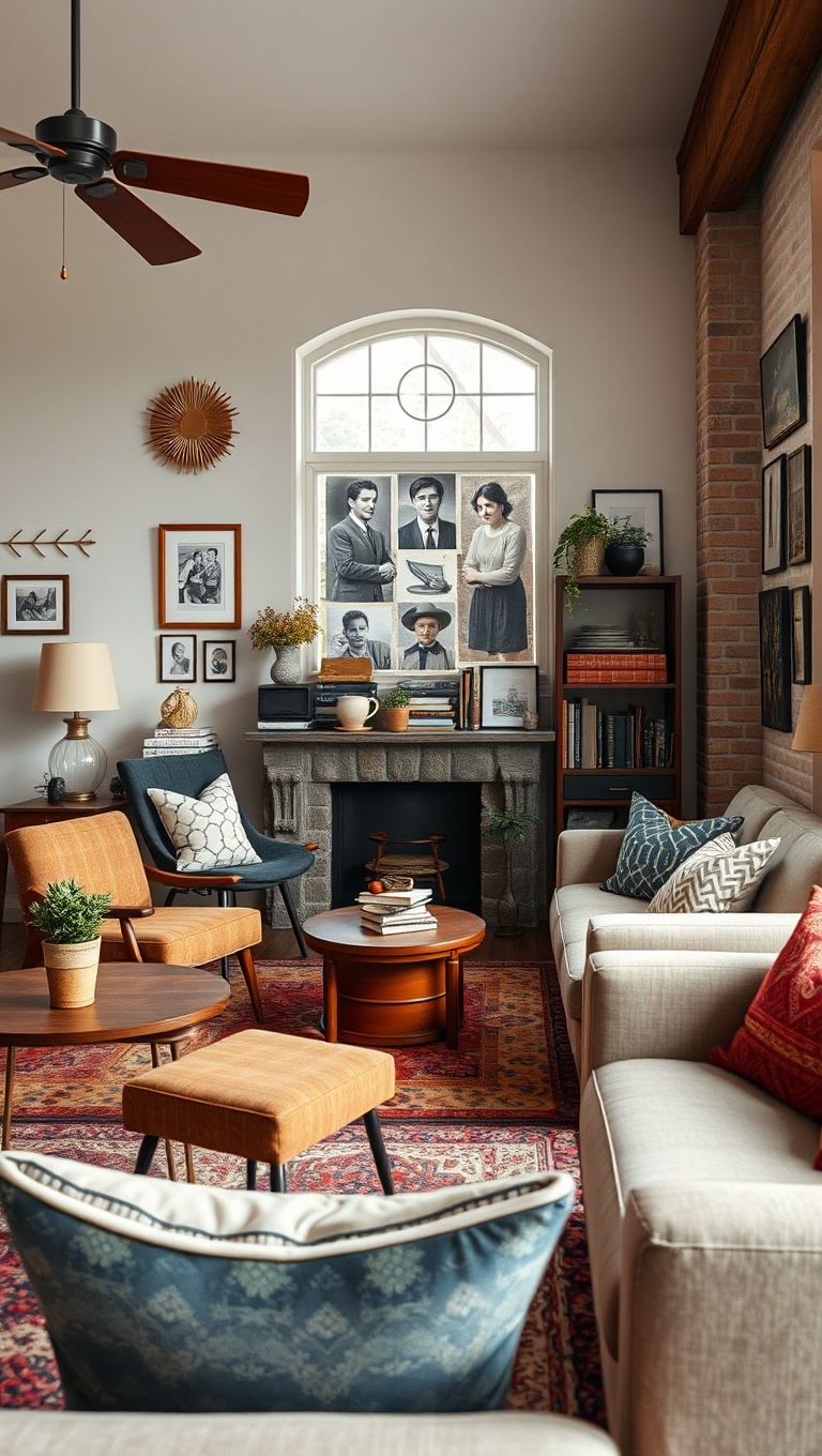20 Charming Ideas for a Vintage Inspired Eclectic Living Room - Cozy Seating: Mix of Chairs & Sofas