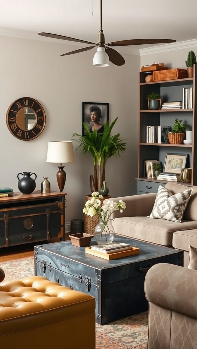 20 Charming Ideas for a Vintage Inspired Eclectic Living Room - 14. Unique Coffee Tables: From Trunks to Stools