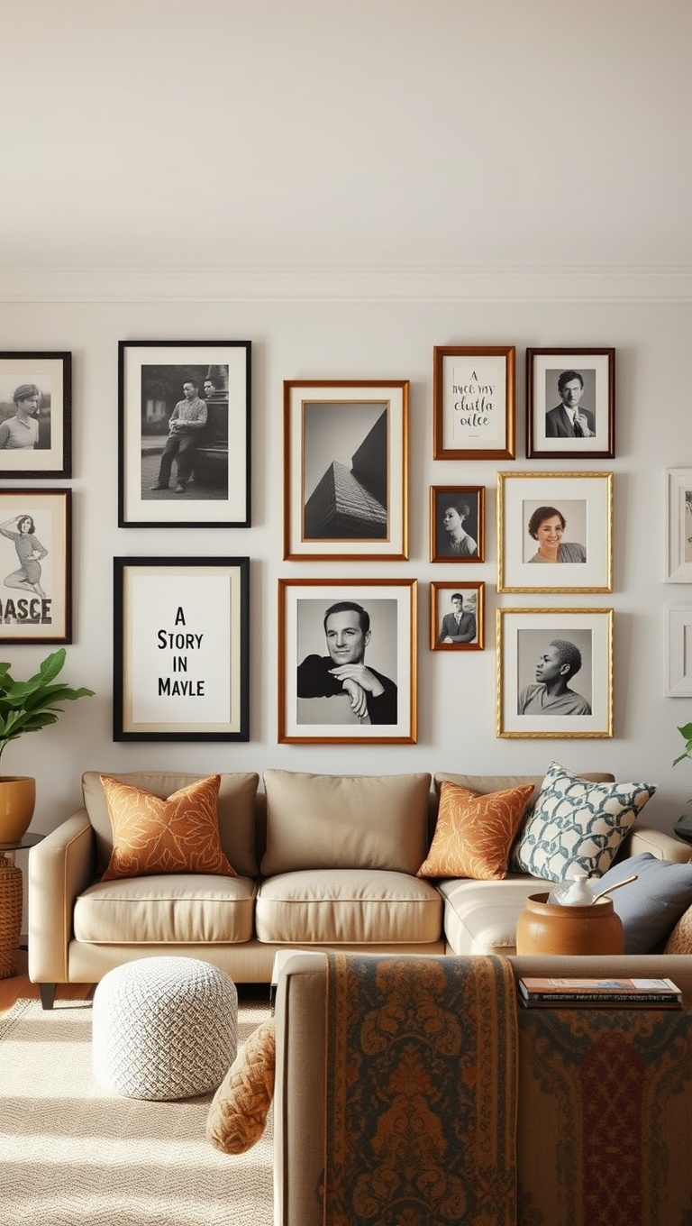 20 Charming Ideas for a Vintage Inspired Eclectic Living Room - 6. Gallery Wall: A Story in Frames