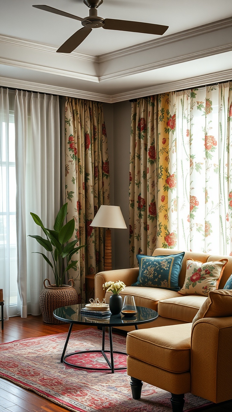 20 Charming Ideas for a Vintage Inspired Eclectic Living Room - 19. Vintage Textiles: Curtains & Fabrics